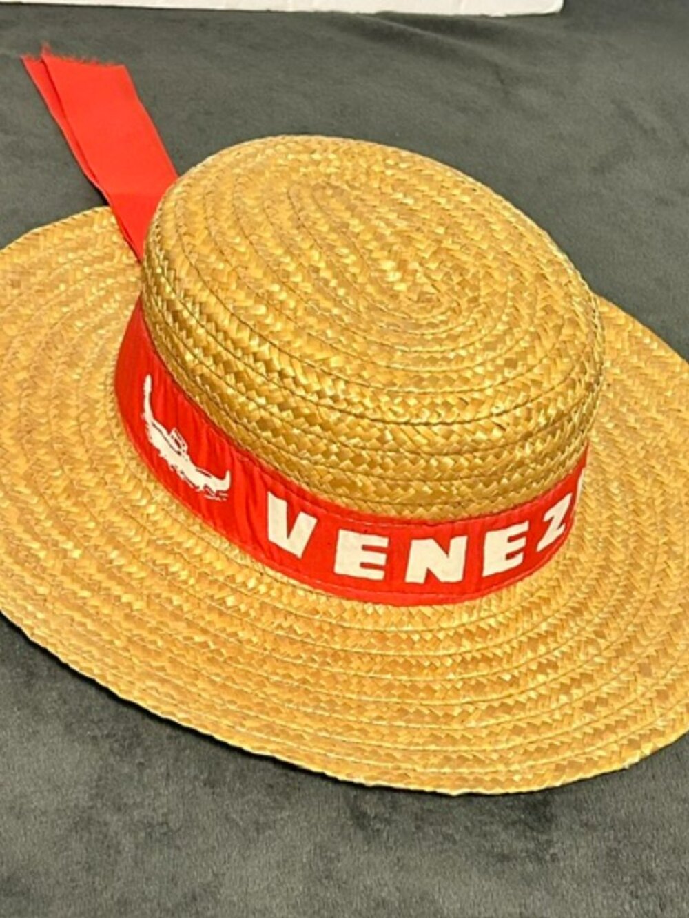 Vintage Venezia Straw Gondoliers Hat Souvenir Venice Italy Gondola